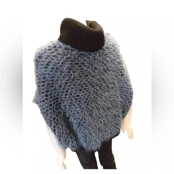 Iperico  One Size Cowl Neck Blue & Black Poncho - Picture 3 of 10